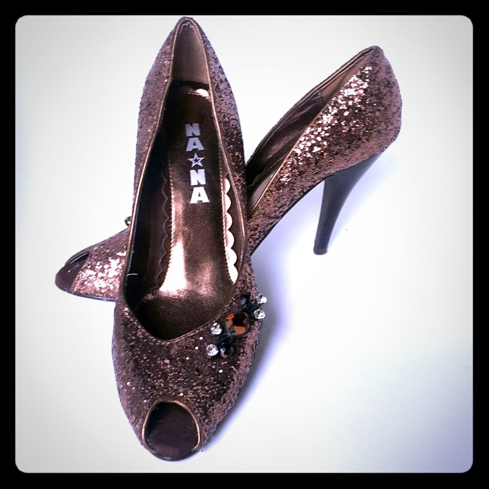 Nana 8 Glitter Heel Jewel Vintage Look Open Toe